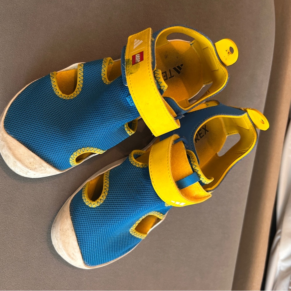 Adidas Blue and Yellow Sandals with Velcro Closure